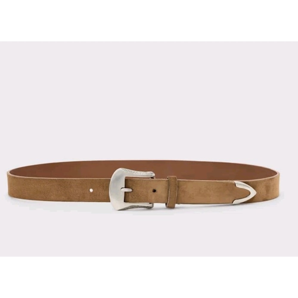 John Varvatos Mens Houston Western Tip Suede Calf Leather Rye Belt Size 34 NEW